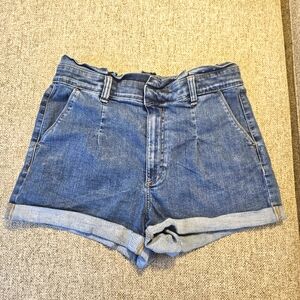 Express Jeans Womens Shortie High Rise Pleated Jean Shorts Sz 12